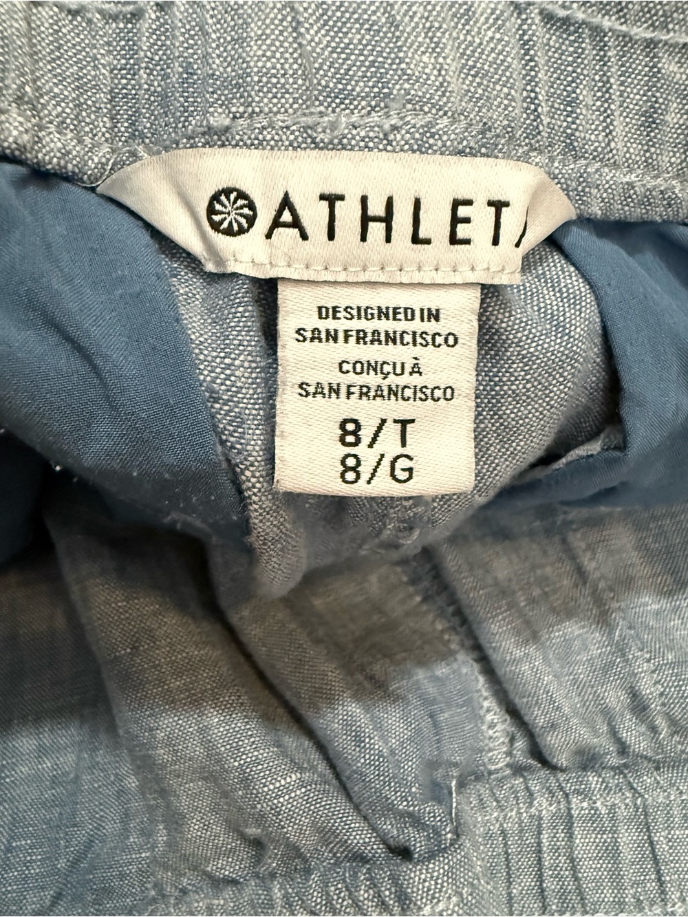 Athleta 100% Linen Wide Leg Pants Coastal Grandmother Blue Chambray Relaxed 8T - Picture 7 of 8